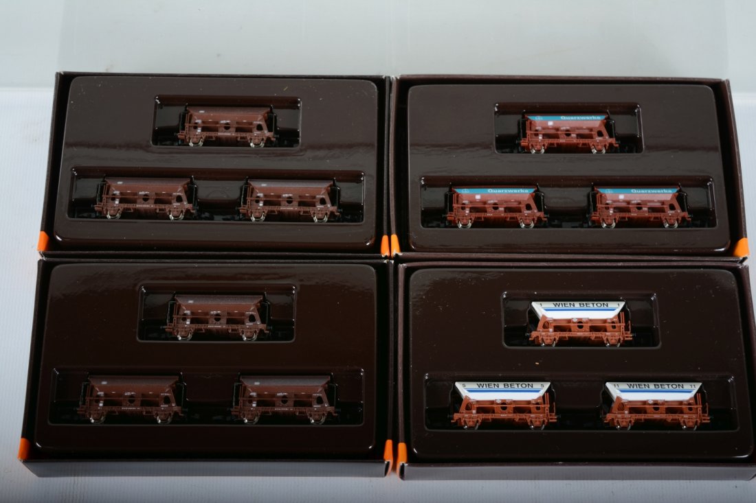 Marklin Z Gauge Ballast Cars: Includes 2 #82371 3-car sets; 82374 Quarzwerk 3-car set; 82372 Wein Beton 3-car set;