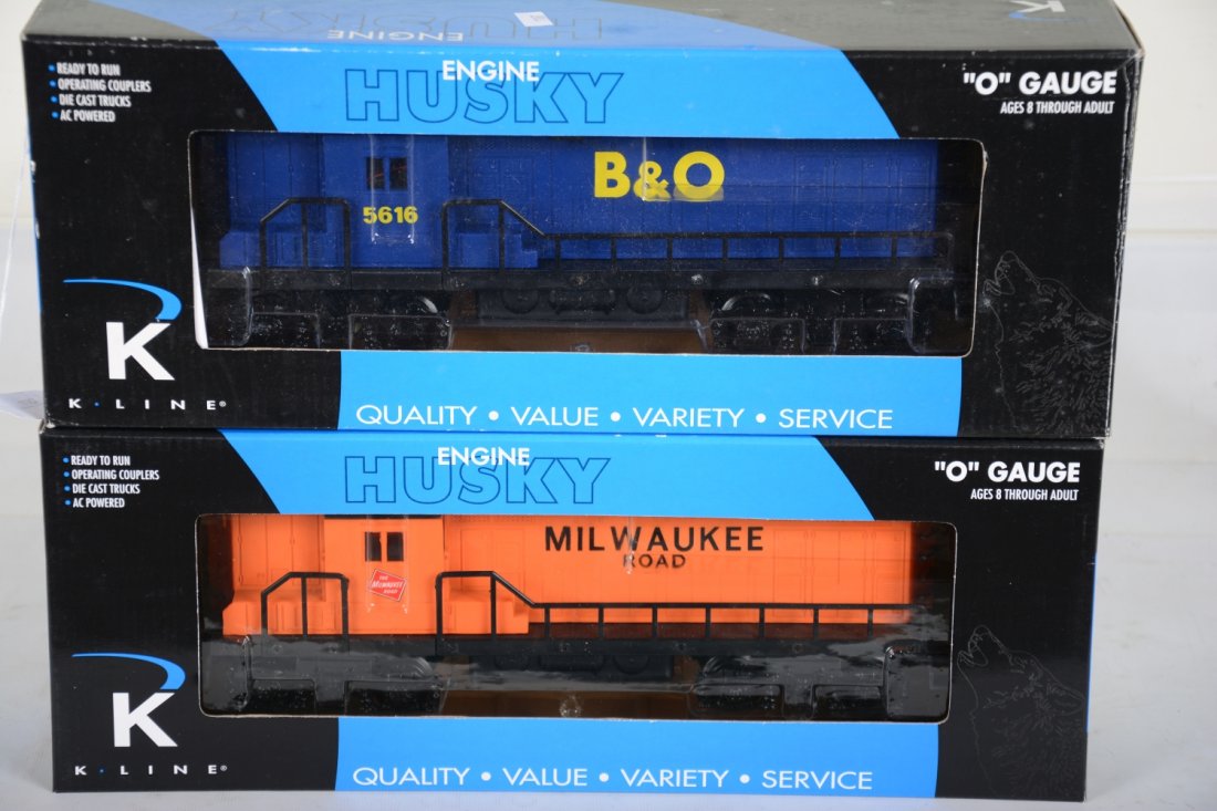 K-Line B&O and MR GP7 Diesels: Includes a K2410-5620 B&O diesel; K2443-0228 MR diesel. Both appear new in boxes, C10