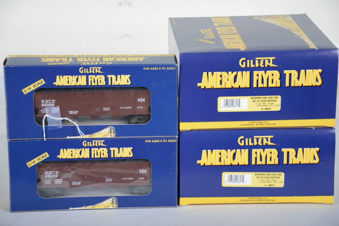 American Flyer B&LE Hoppers: S gauge. Build a Coal Train! Includes 2 #48613 4-car sets; Plus 2 #48614 extension cars. All are new in boxes with 2 master cartons, C10