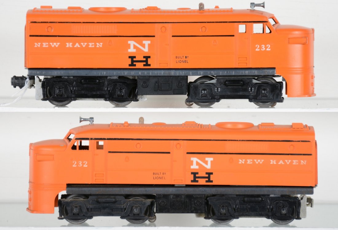 2 Lionel 232 NH Alco Diesels: Nice pair of powered diesels. They are fairly clean with nice graphics, showing light playwear, C7+-8