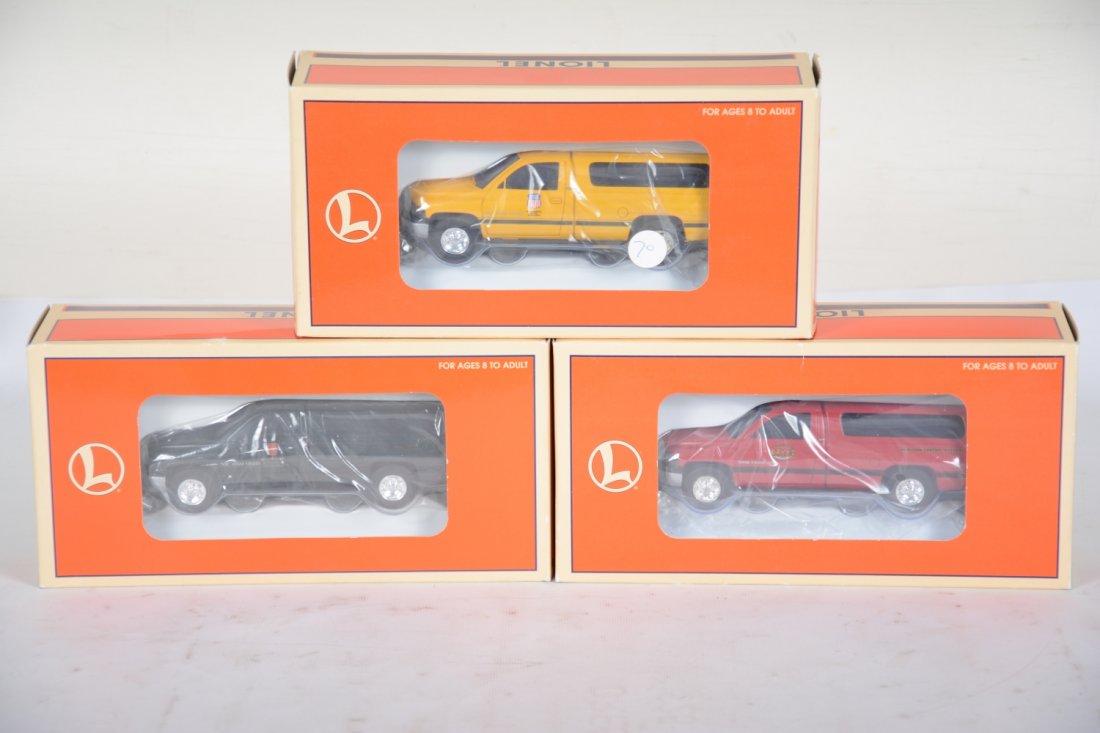 Lionel Dodge Ram Inspection Cars: Includes 18439 UP; 18436 NYC & 18438 PRR. All appear like new in boxes, C9+-10
