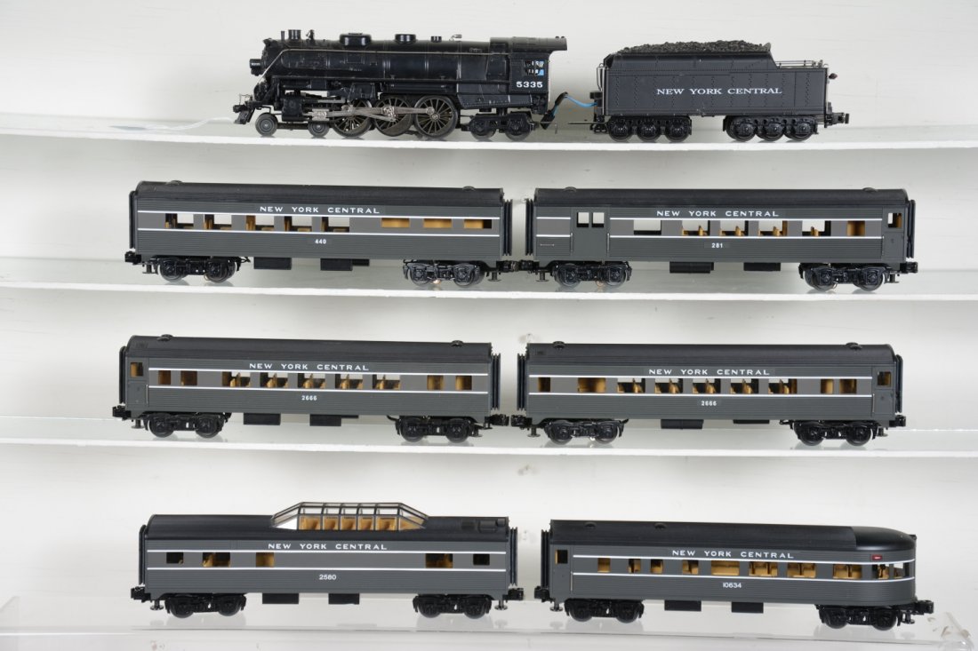 K-Line & MTH NYC Steam Passenger Set: Includes a K3270-5335 diecast loco with light, whistle fire box glow; 6 MTH RailKing Streamline passenger Cars. All are a bit dusty, but only show light playwear with C8+-9 bodies.