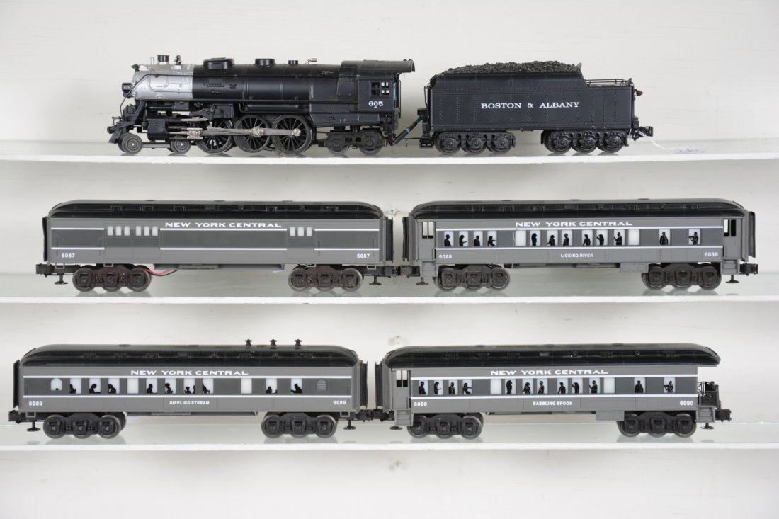 K-Line & Lionel NYC Passenger Set: Includes a K3209-605 B&A 4-6-4 cast steam loco with smoke, whistle, firebox glow and more; Lionel 6087 baggage; 6088 coach; 6089 diner; 6090 observation. All are a bit dusty, but only show light runti