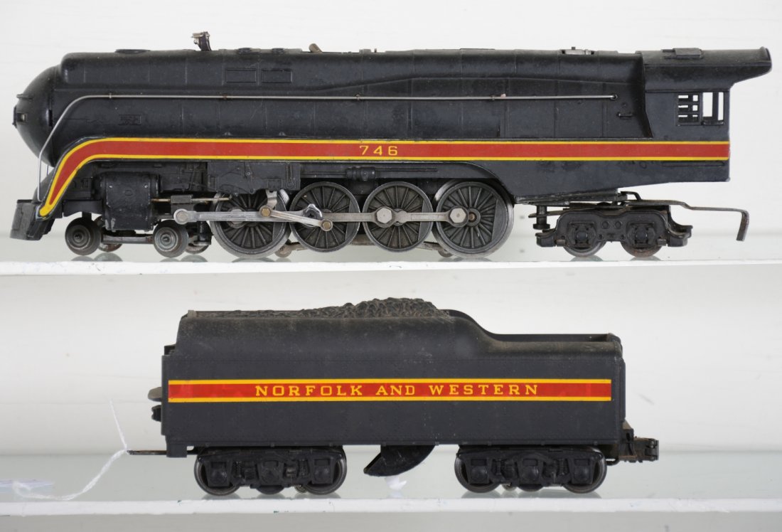 Restored Lionel 746 N&W J Steam Loco: Nice pulling 4-8-4 streamlined loco with 2671W tender, all redone, but needs a cleaning. Should make a great runner!