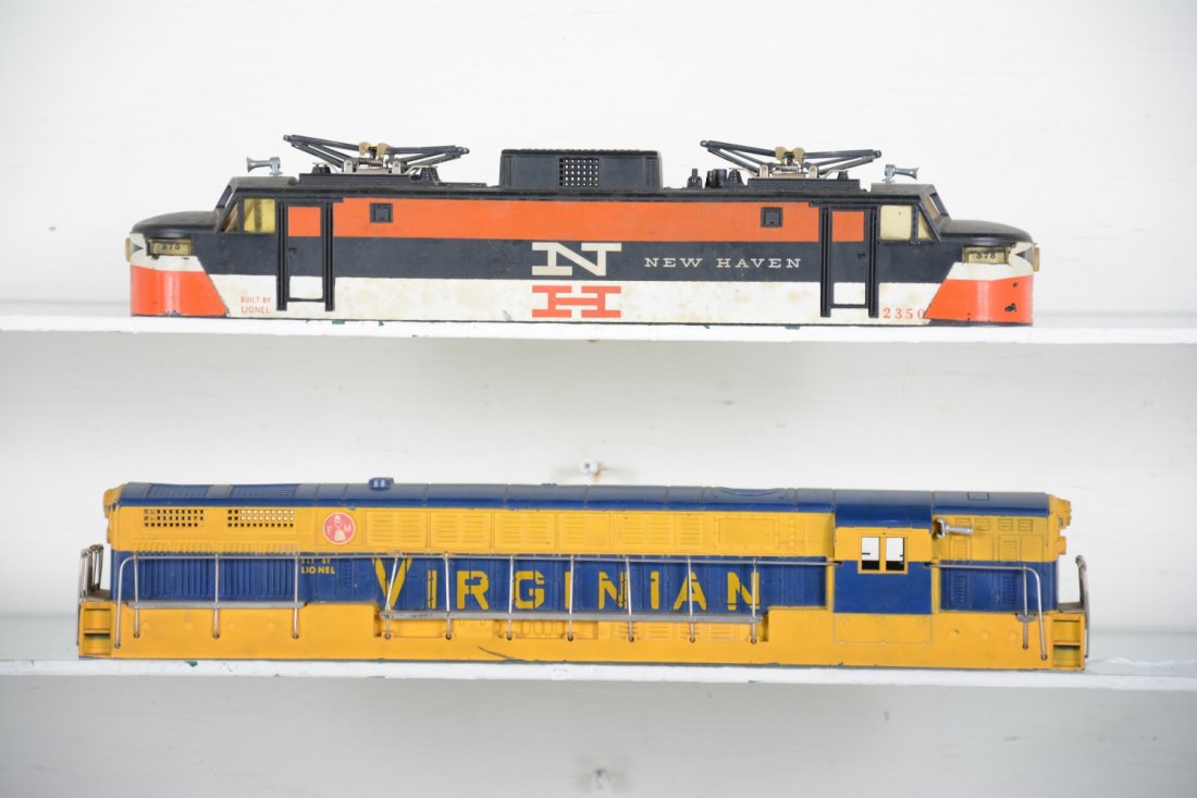 Lionel Original 2350 & 2331 Shells: Hears a chance to upgrade your Clunker! Includes a 2350 NH EP5 shell with original decals and usual rivet cracks, brass topped pantographs; 2331 Virginian FM shell, late version on blue mold with only