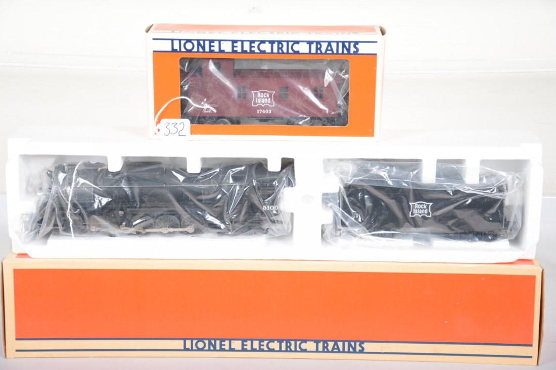Mint Lionel 18001 RI Berk & Caboose: Nice 4-8-4 Berkshire loco with smoking stack & chests, light, whistle, Sound of Steam & more; 17603 RI wood side caboose. Both are new in boxes, C10