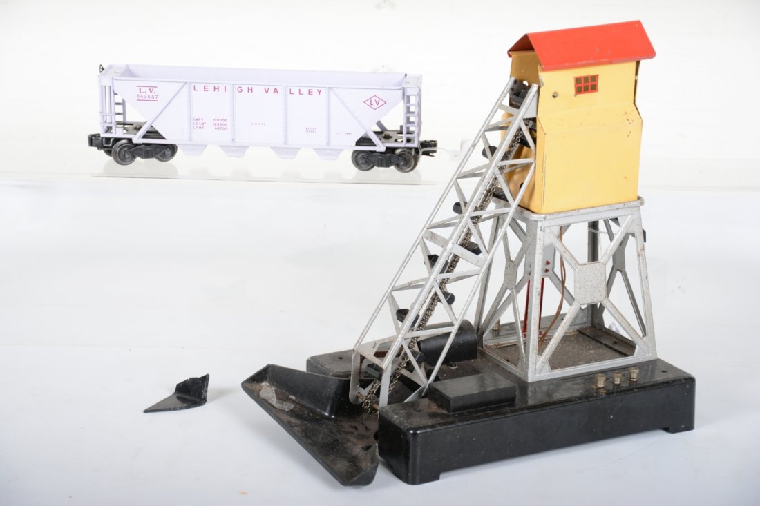 Lionel 97 & 6436-500: Includes a 6436-500 Girl's set hopper, nicely repaired hairline crack one side(great paint though); 97 coal elevator, repaired scoop, C5+