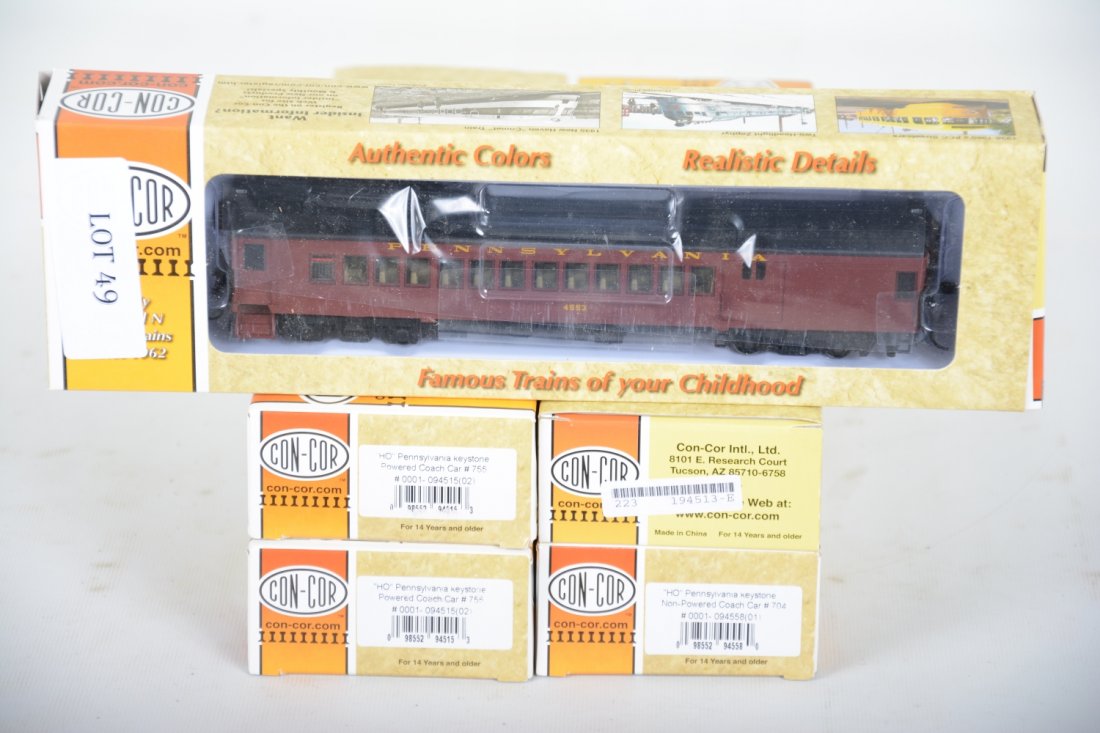 5 Con-Cor Powered PRR MUs: Includes 4553 combine, 2 #755 coaches, 764 coach, 704 coach, All new in boxes, C10
