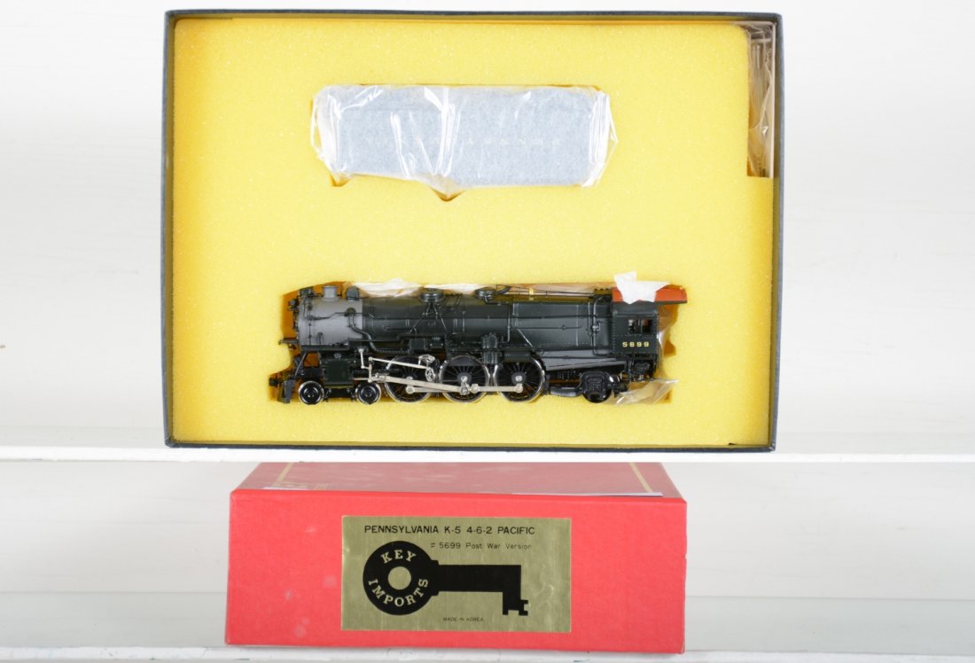 Key Brass PRR K-5 4-6-2 Pacific: Factory painted. HO Gauge. Like New to Mint, unrun, may have minor dust from display, near perfect paint, may have some tarnishing to finish. Original box, C10