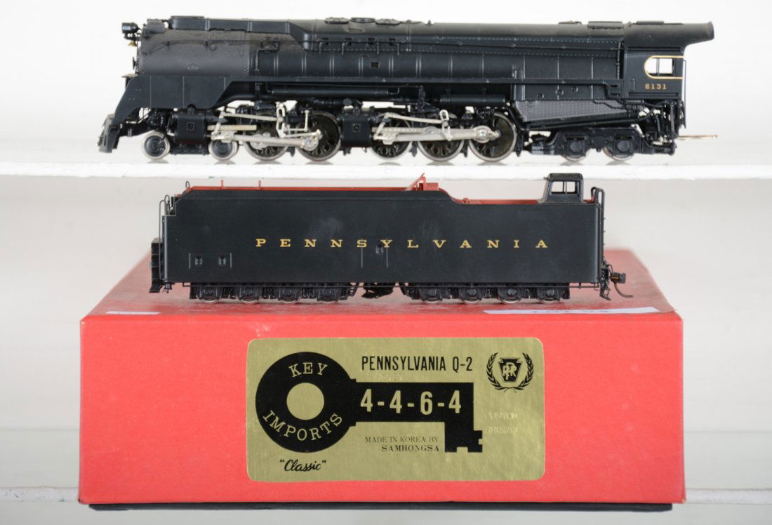 Key Brass PRR Q-2 4-4-6-4 Loco #6131: Factory painted. HO Gauge. Like New to Mint, unrun, may have minor dust from display, near perfect paint, may have some tarnishing to finish. Original box, C10