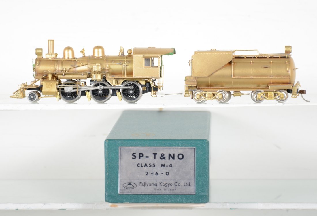 Fujiyama Brass SP-T&NO 2-6-0 M-4 Steam Loco: HO Gauge. Like New to Mint, unrun, may have minor dust from display, near perfect paint, may have some tarnishing to finish. Original box, C10