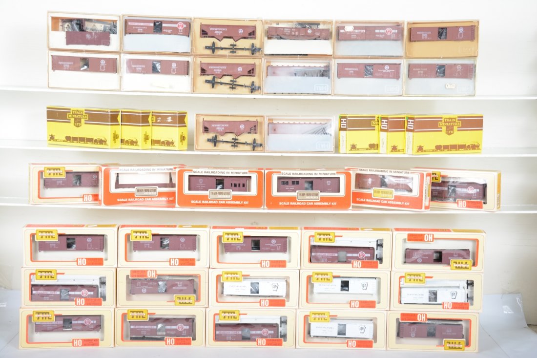 30+ TMI HO PRR Freight Car Kits: Nice assortment of Pennsylvania with boxcars, reefers, gondolas, flatcars & more, all new in assorted style boxes, C10