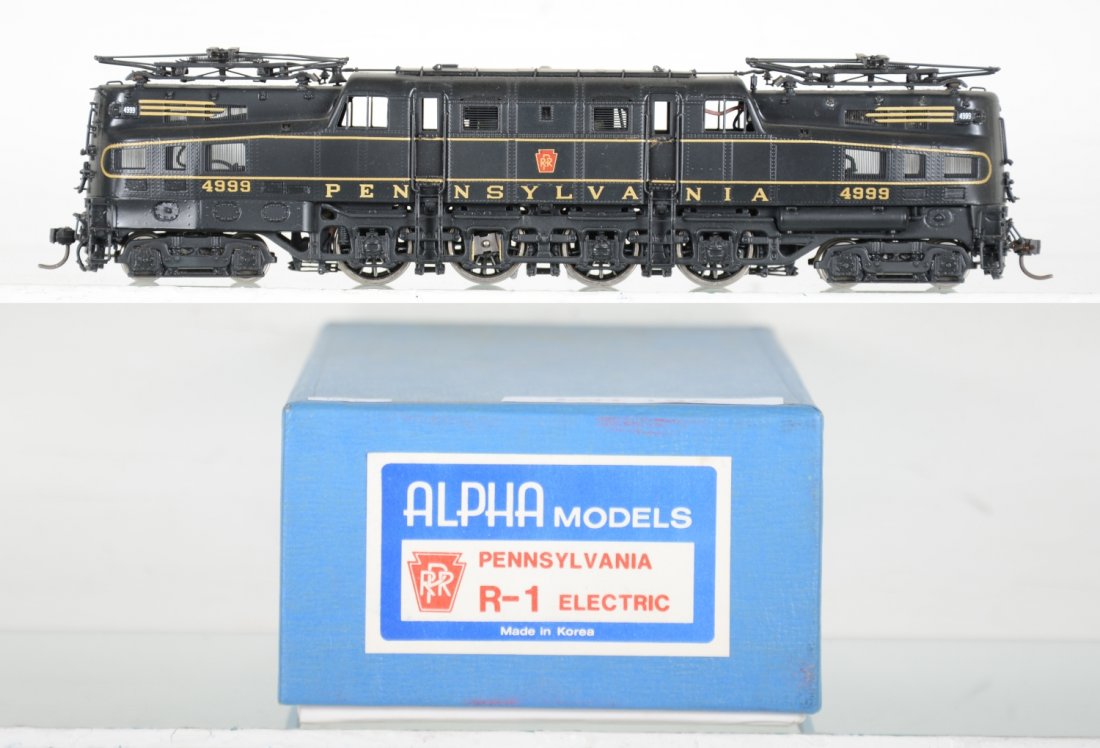 Alpha Models Brass PRR R-1 4-8-4 Electric: Factory painted. HO Gauge. Like New to Mint, unrun, may have minor dust from display, near perfect paint, may have some tarnishing to finish. Original box, C10