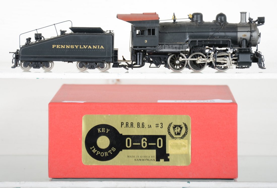 Key/Samhongsa Brass PRR B6sb 0-6-0 Loco #3: Factory painted. HO Gauge. Like New to Mint, unrun, may have minor dust from display, near perfect paint, may have some tarnishing to finish. Original box, C10