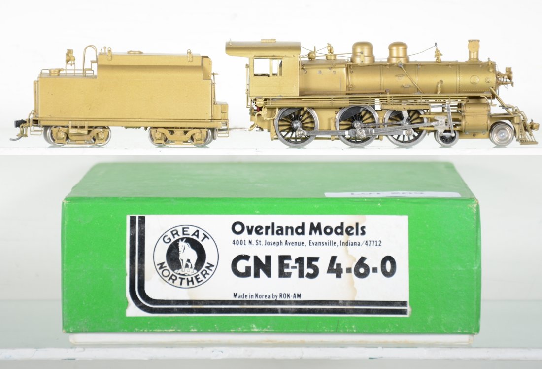 Overland Brass GN E-15 4-6-0 Steam Loco: Great Northern. HO Gauge. Like New to Mint, unrun, may have minor dust from display, near perfect paint, may have some tarnishing to finish. Original box, C10