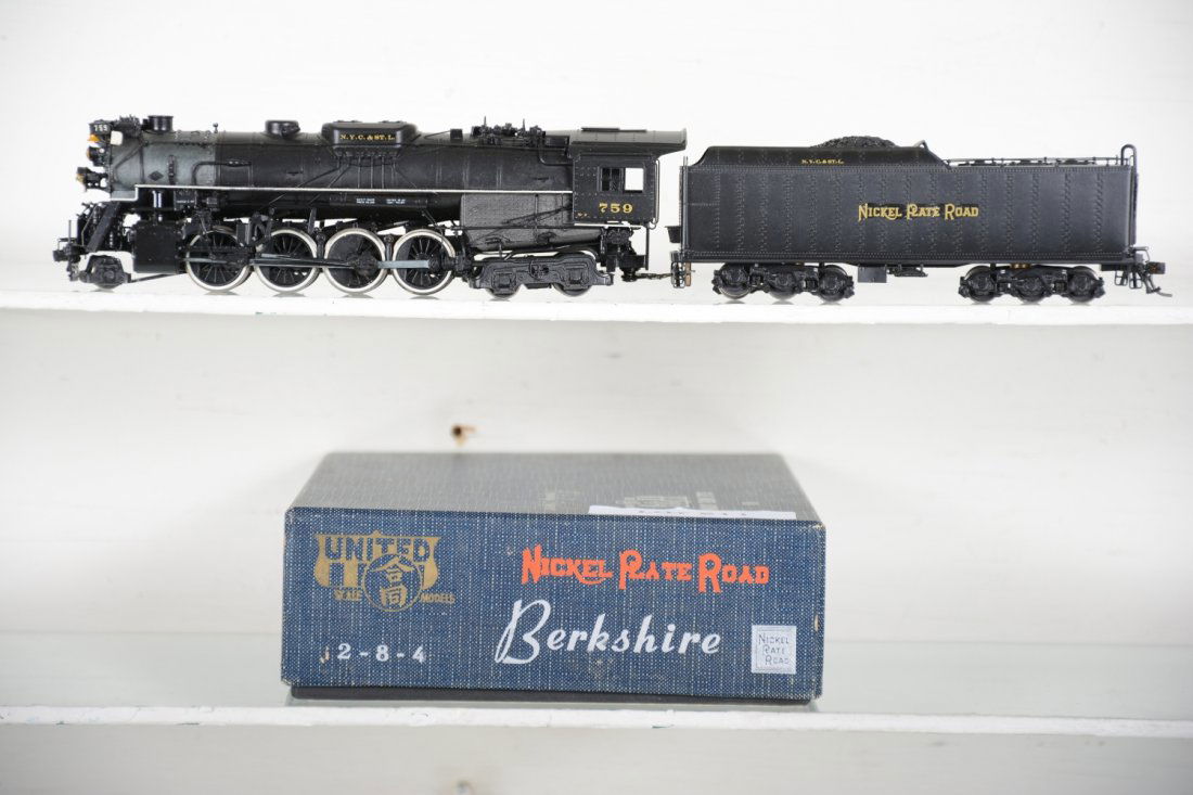 United Brass NPR 2-8-4 Berkshire: Factory painted. HO Gauge. Like New to Mint, unrun, may have minor dust from display, near perfect paint, may have some tarnishing to finish. Original box, C10