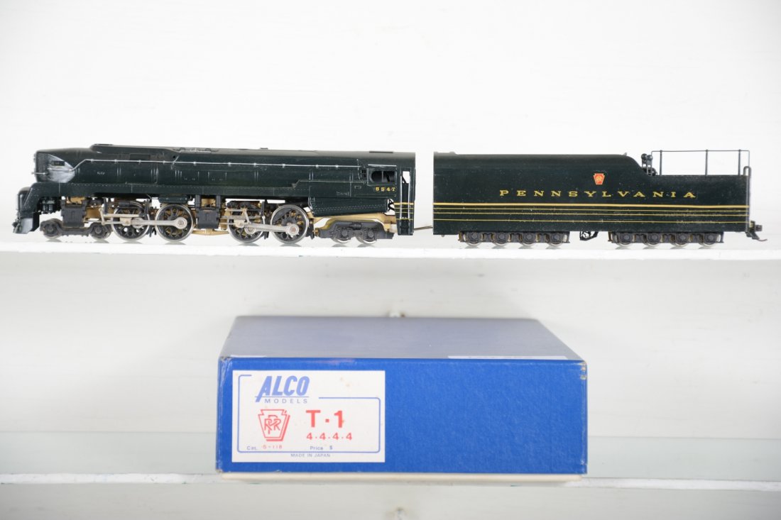 Alco Brass PRR T-1 4-4-4-4 #5547: Hobbyist level painted & decaled. HO Gauge. Like New, test or very light signs of operation, may have light dust from display, light signs of handling, may have some tarnishing to finish. Original box