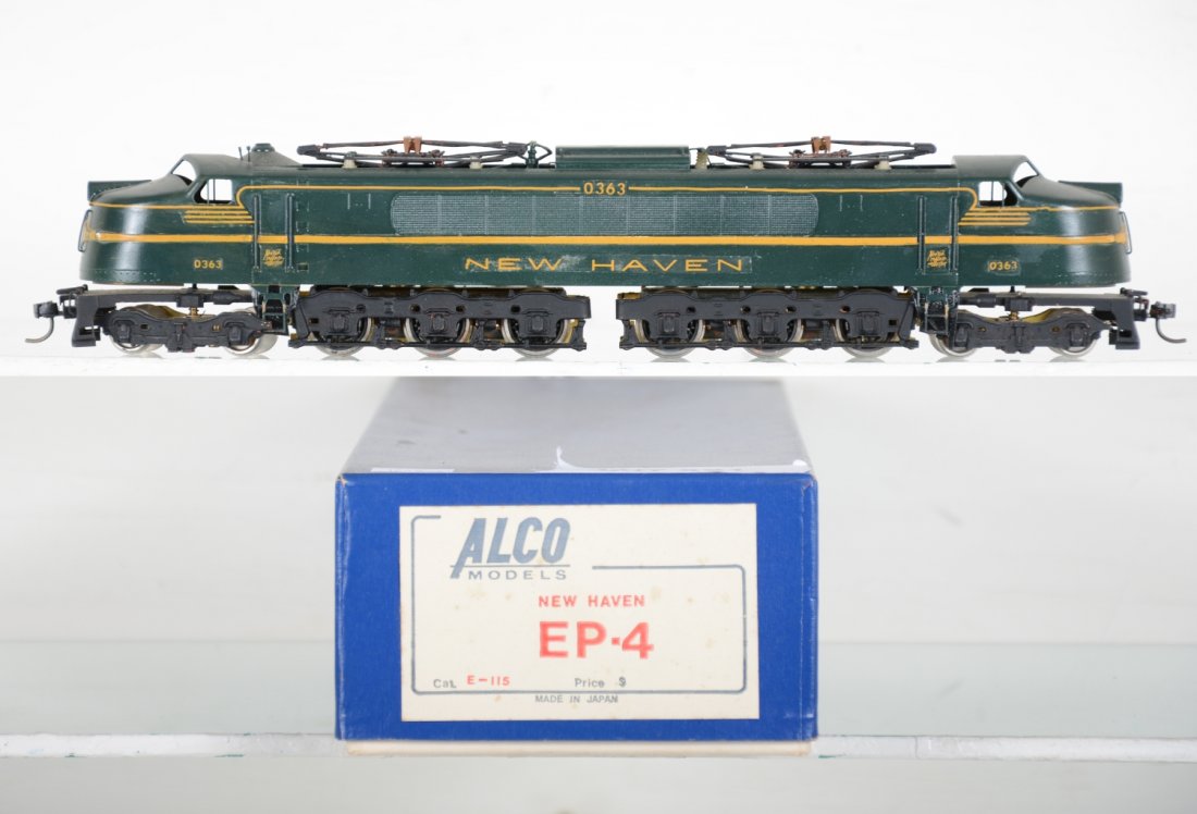 Alco Brass NH EP-4 4-6+6-4 Electric #0363: Factory painted then decaled. Worn foam insert. HO Gauge. Excellent, Light to moderate run-time, Signs of handling, Very minor paint flaws, may have minor decal wear, but presentable. Dusty from displ