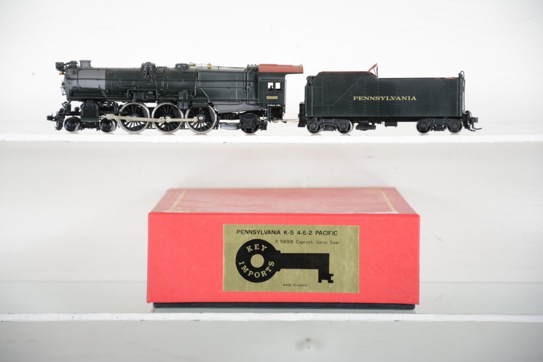 Key Brass PRR K-5 4-6-2 Loco #5699: Factory painted. HO Gauge. Like New to Mint, unrun, may have minor dust from display, near perfect paint, may have some tarnishing to finish. Original box, C10