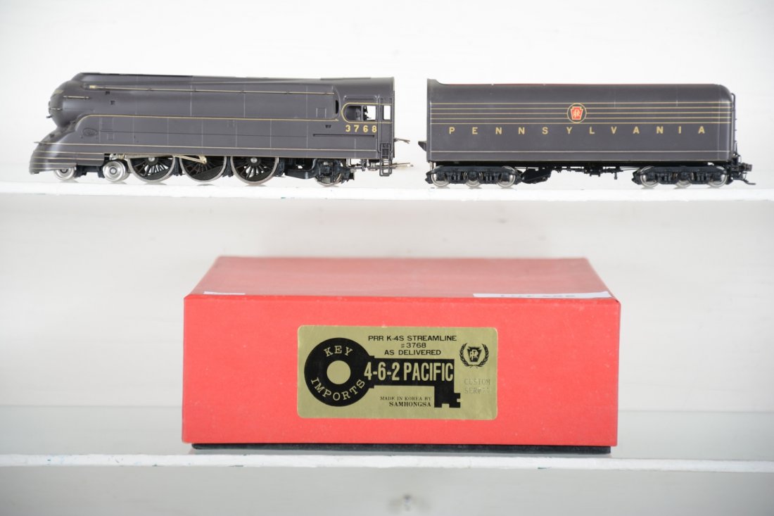 Key/ Samhongsa PRR K-4s Streamline 4-6-2 #3768: Factory painted. HO Gauge. Like New to Mint, unrun, may have minor dust from display, near perfect paint, may have some tarnishing to finish. Original box, C10
