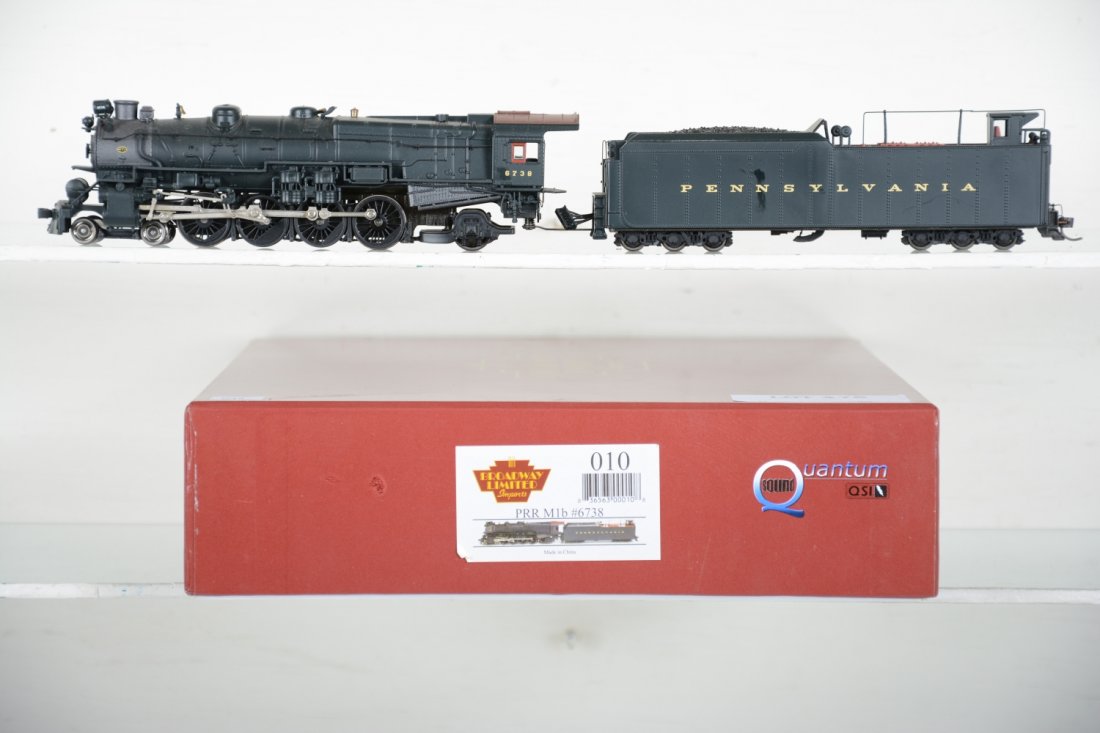 Broadway Ltd 010 PRR M1b 4-8-2 Loco #6738: Equipped with DC/DCC & Sound, Shows light runtime with C9 body with box.