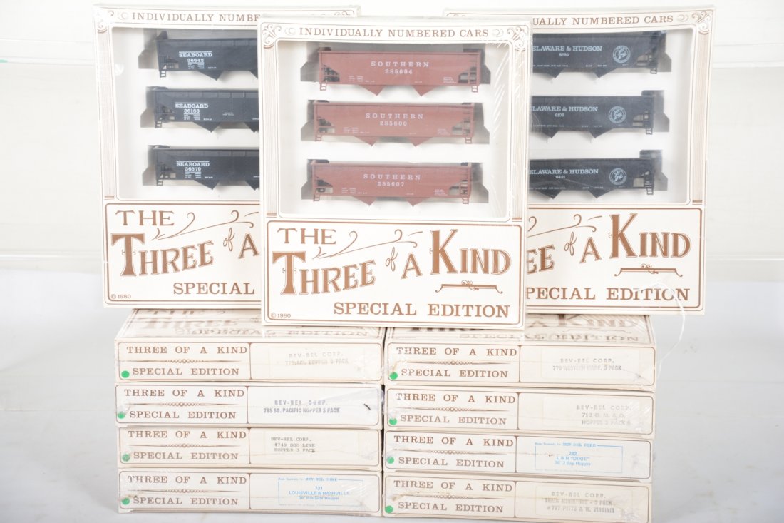 9 TMI Bev-Bel HO Hopper Car 3-pack Kits: All different kits, all sealed in boxes, C10