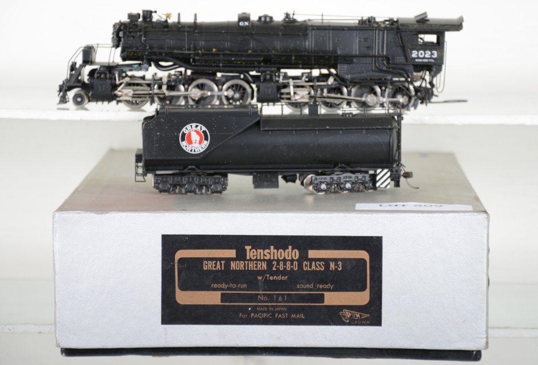 Tenshodo 161 Brass GN 2-8-8-0 N-3 Articulated: Sound ready. HO Gauge. Like New, test or very light signs of operation, may have light dust from display, light signs of handling, may have some tarnishing to finish. Original box, C9