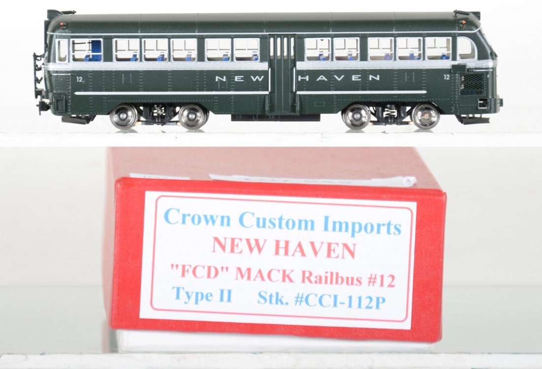 Crown Custom Brass NH FDC Mac Railbus #12: Factory painted. HO Gauge. Like New to Mint, unrun, may have minor dust from display, near perfect paint, may have some tarnishing to finish. Original box, C10