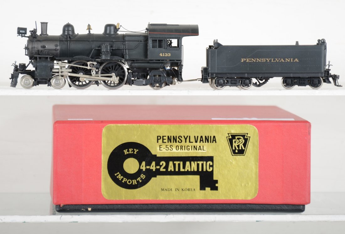 Key Brass HO PRR E-5s Original Atlantic: Cab 4133. Factory painted then decaled, Like New, test or very light signs of operation, may have light dust from display, light signs of handling, may have some tarnishing to finish. Original box, C9