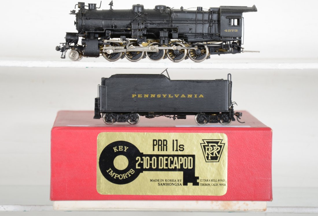 Key/ Samhongsa Brass HO PRR I-1s 2-10-0 Decapod: Cab #4273. Factory painted, but hobbyist matte finish over-painted, lightly run chassis, finish C7ish Vintage brass trains that haven’t been regularly maintained, may have tarnished commutators, lac