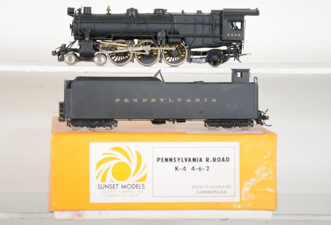 Sunset/ Samhongsa Brass HO PRR K-4 4-6-2 Loco: Cab 5432, Factory painted then Hobbyist matte finish over-painted. Test run chassis, boxed. Finish C8ish Vintage brass trains that haven’t been regularly maintained, may have tarnished commutators, 