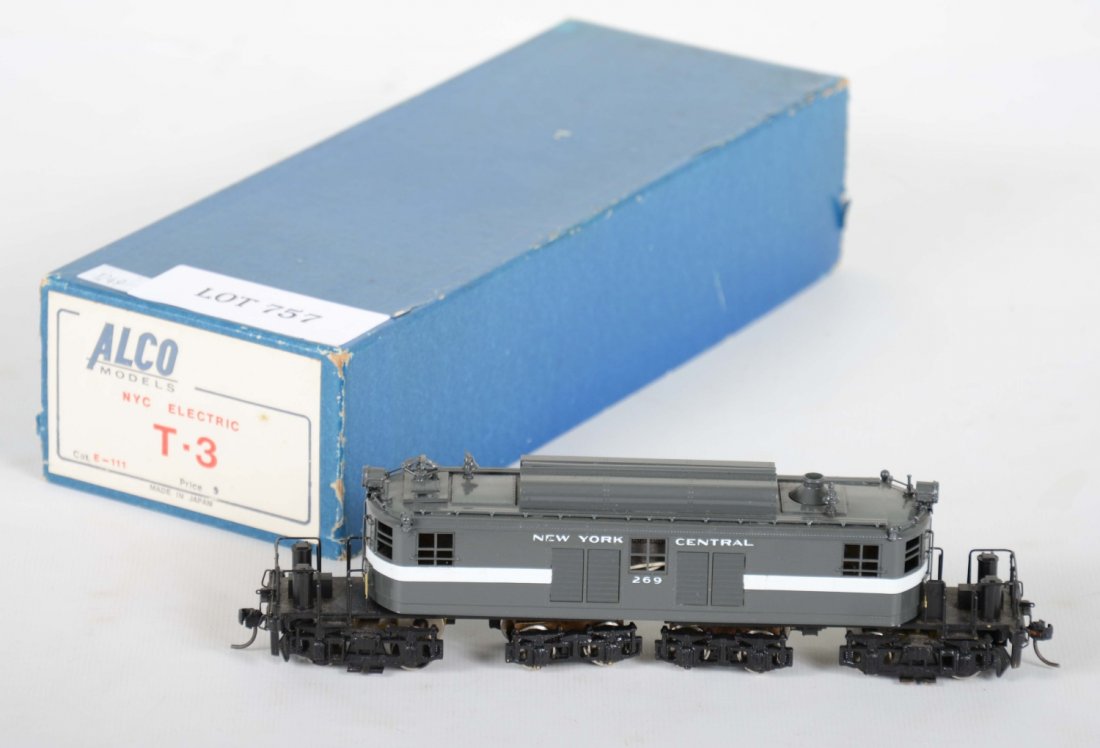 Alco Brass NYC T-3 4-4+4-4 Electric #269: Nicely painted. HO Gauge. Like New, test or very light signs of operation, may have light dust from display, light signs of handling, may have some tarnishing to finish. Original box, C9 Vintage brass