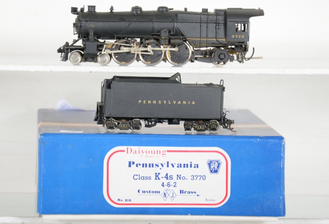 Custom Brass/ Daiyoung HO K4s 4-6-2 Pacific: Cab 3770. Painted but Hobbyist brush matte coated, Like New, test or very light signs of operation, may have light dust from display, light signs of handling, may have some tarnishing to finish. Origi