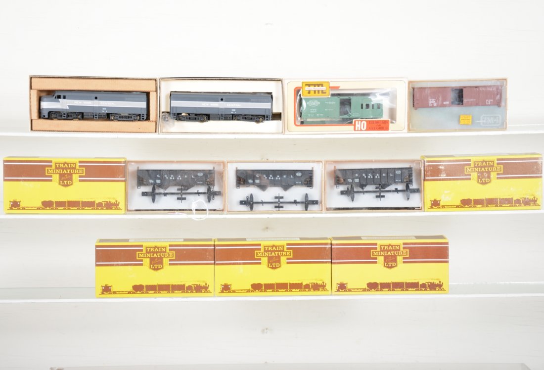 TMI HO NYC Diesel Freight Group: Includes an FA-1 powered & FB-1 dummy diesels with 10 assorted NYC freight car kits, all new in assorted style boxes, C10
