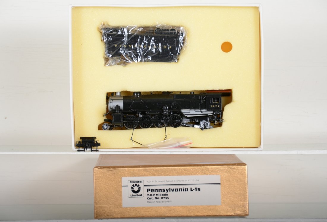 Oriental/Daeki Brass HO PRR L-1s Mikado, AS-IS: Nicely painted, pilot loose and has some minor side rod issues 1 side, examine photos closely, unrun, with box. Paint is like new, but Sold as-is Vintage brass trains that haven’t been regularly mai