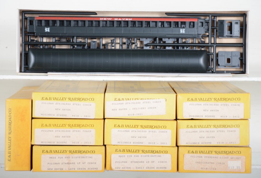 E&B Valley NH HO Heavyweight Passenger Car Kits: 11 1/2" scale length cars, all new in boxes, several sealed, C10
