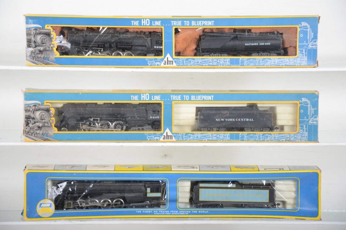 3 AHM RivaRossi HO Locomotives: Includes ARRCS Berkshire 2-8-4; NYC J1e Hudson; B&O S-1 2-10-2, incorrect box with Worn foam insert, all show light runtime with boxes, C8-9