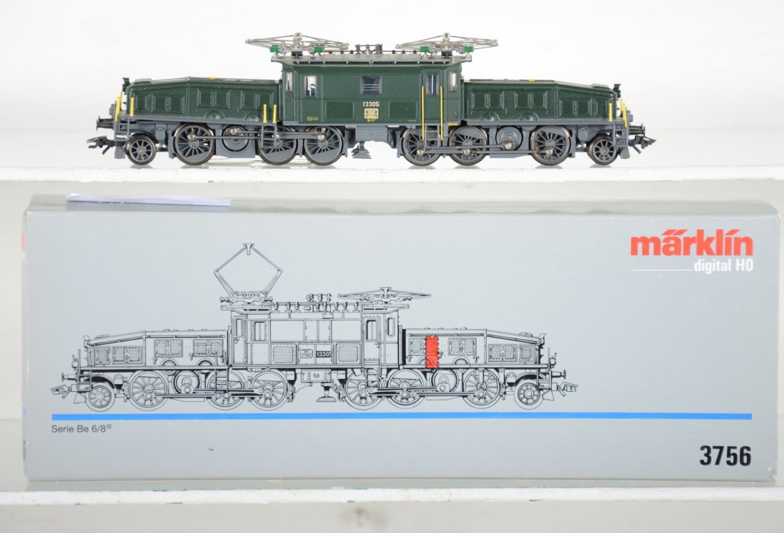 Marklin HO 3756 Digital Crocodile Electric: Nice Series Be 6/8 2-6+6-2 23cm articulated loco. It shows light playwear with box, C8