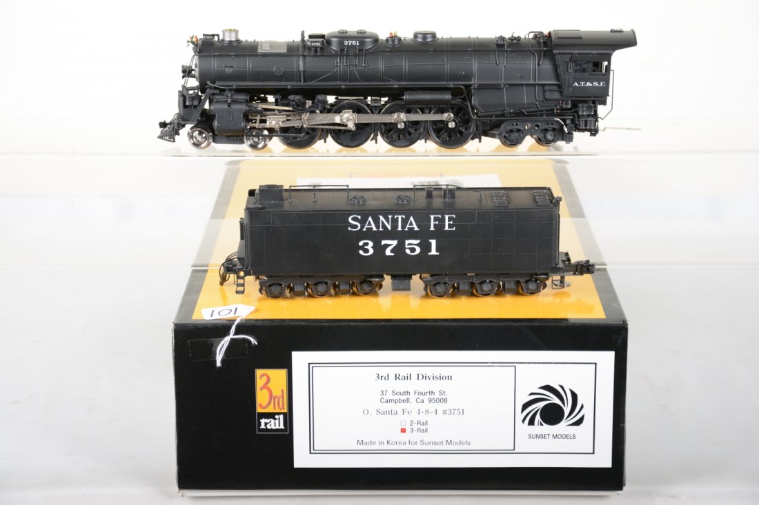3rd Rail Sunset Brass SF 4-10-4 Mountain Loco: 072. Cab #2751 3-rail. Factory painted with smoke & QSI sounds & reverse. It is test run with box & shipper, C10