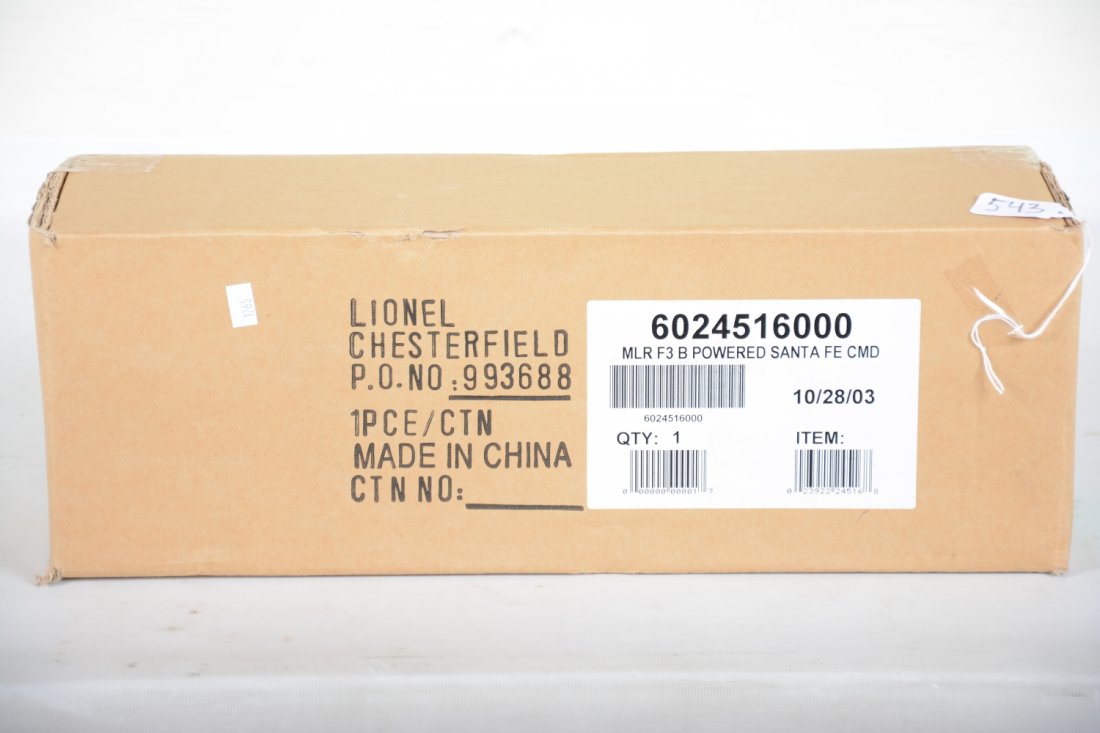 MINT Lionel 24516 SF F3 Powered B-Unit: Nice war bonnet add-on for the above set or the myriad of other SF diesels Lionel made. It is factory sealed in shipper, C10 (Matches diesels in lot 469)