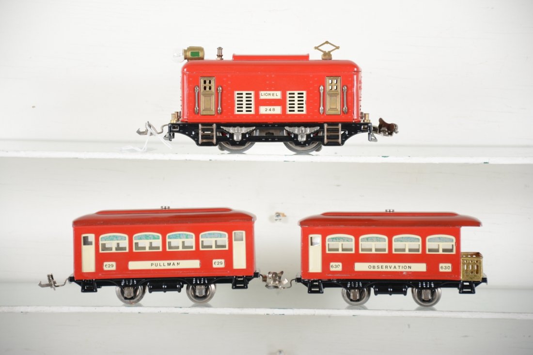 Restored Lionel 248 Passenger Set: Includes a 248 boxcab electric; 629 Pullman; 630 observation, all nicely restored to appear C8