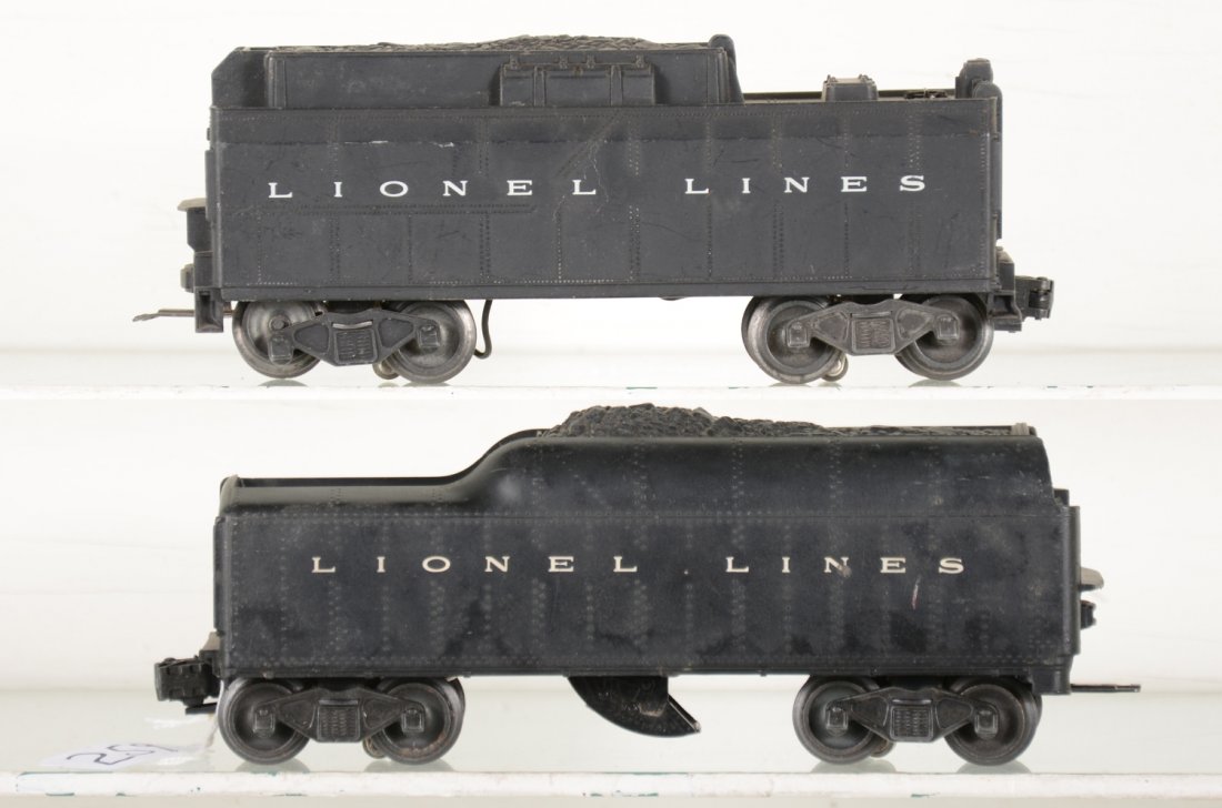 Lionel Whistling Tenders: Includes a 2046W with 1 broken step & 6026W square back. They are dirty, but should clean in the C7 range.