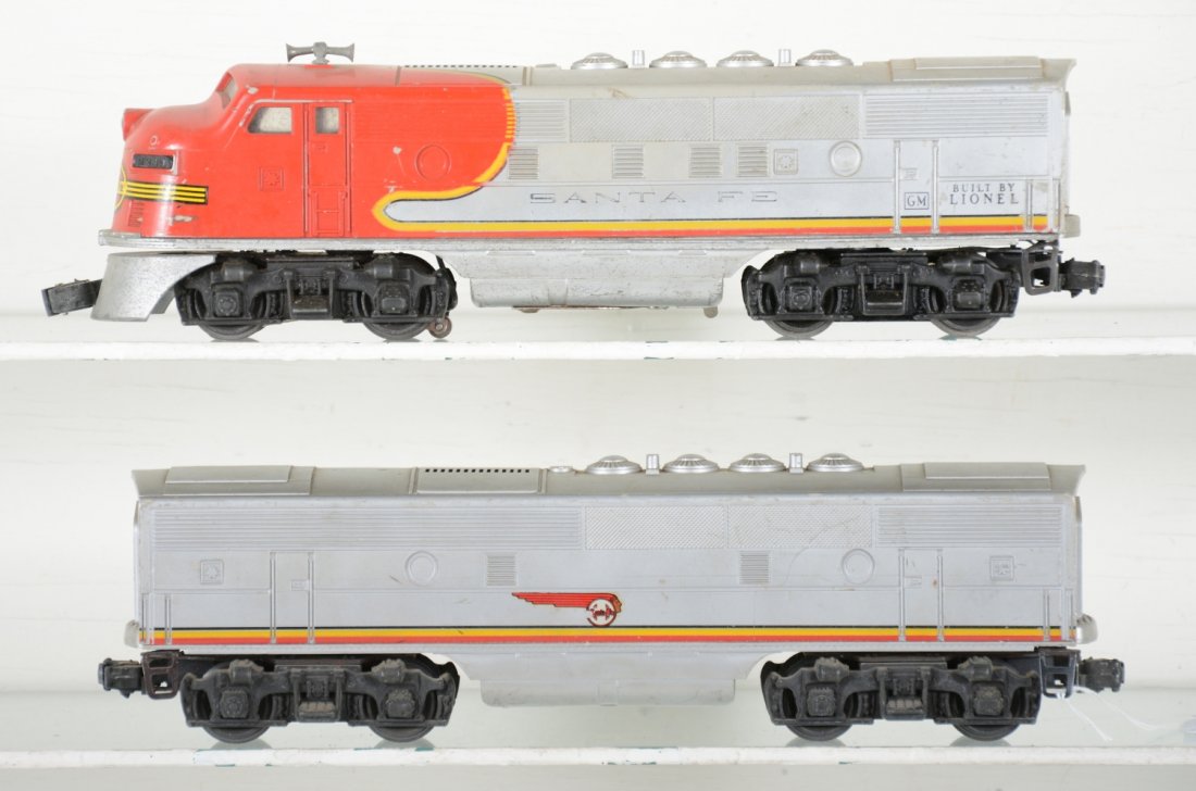 Lionel 2243 F3 AB Diesels: Nice single motor F3 diesel. It shows light runtime with a clean battery box. Cabs show moderate playwear, C5+-6