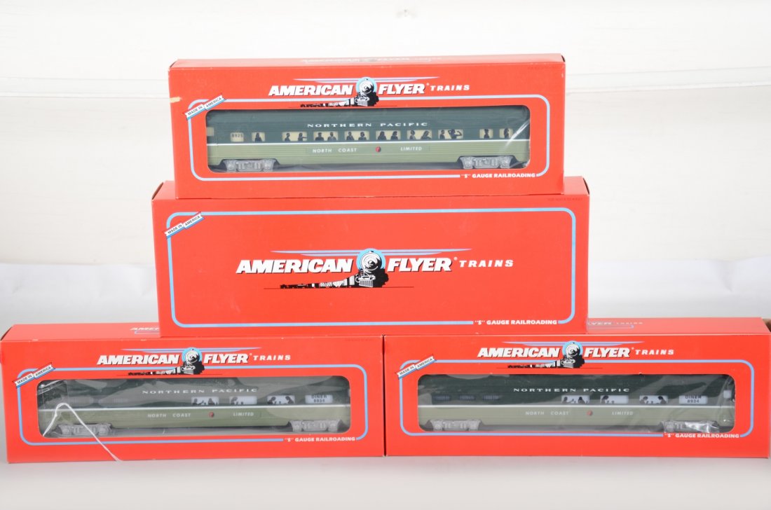 Lionel American Flyer NP Add-on Pieces: S Gauge. Includes a 48117 PB-1 B-unit with RailSounds; 2 #48934 diners; 48925 coach. All min t factory fresh with boxes, C10