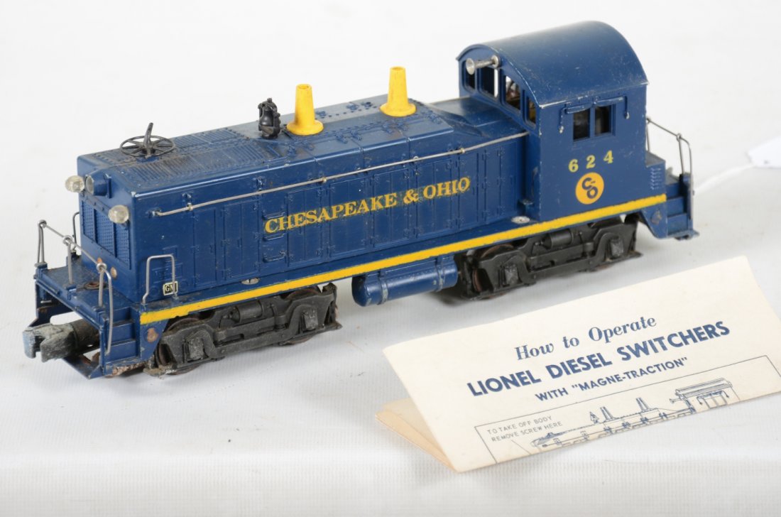 Lionel 624 C&O NW-2 Diesel: Fairly clean with 90% decals. It shows light to moderate playwear with instructions, C6+-7