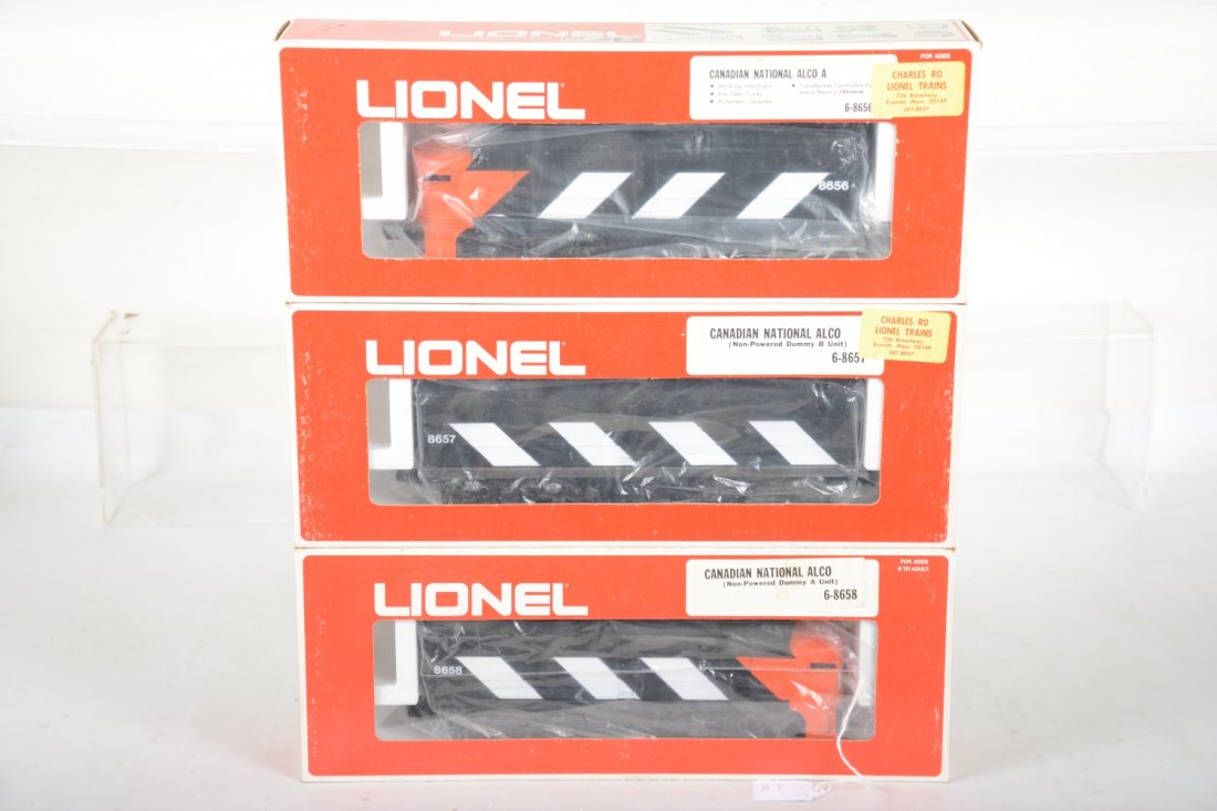 Lionel 8656, 8657 & 8658 CN Alco ABA Diesels: Clean mint unrun set with paperwork and nice boxes, C9-10