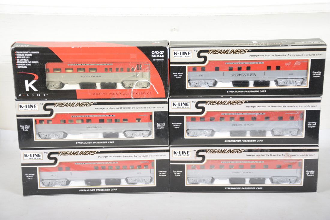 K-Line Golden State Passenger Cars: Includes 6 cars, baggage through observation, all new in boxes, C10