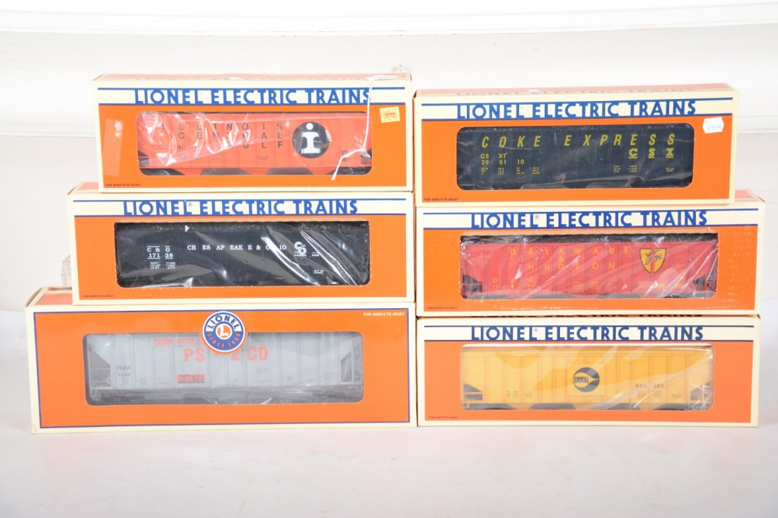 Lionel Standard O Scale Coal 3-Bay Hoppers: Includes 17120 CSX; 17127 D&H; 17128 C&O; 17177 Pullman Standard; 17121 IC; 17123 Cargil. All are mint with boxes, C10