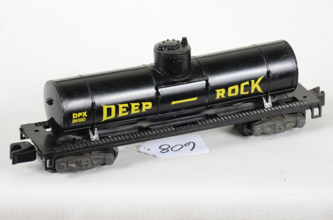 Rare American Flyer 23320 Deep Rock Tank Car: S Gauge. One of the hardest tank cars to find nice. This example is very clean and like new with super lettering and intact frame, C8+ Nice example!
