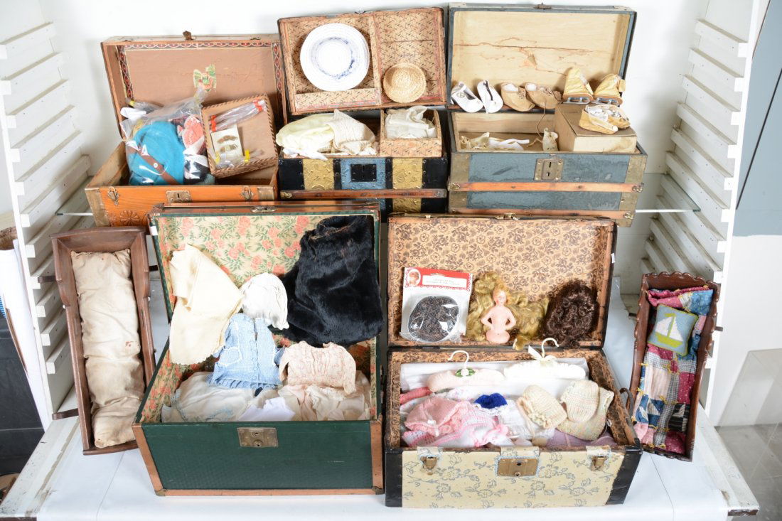 Early Doll Cradles & 5 Trunks Full of Clothes (1 of 6)